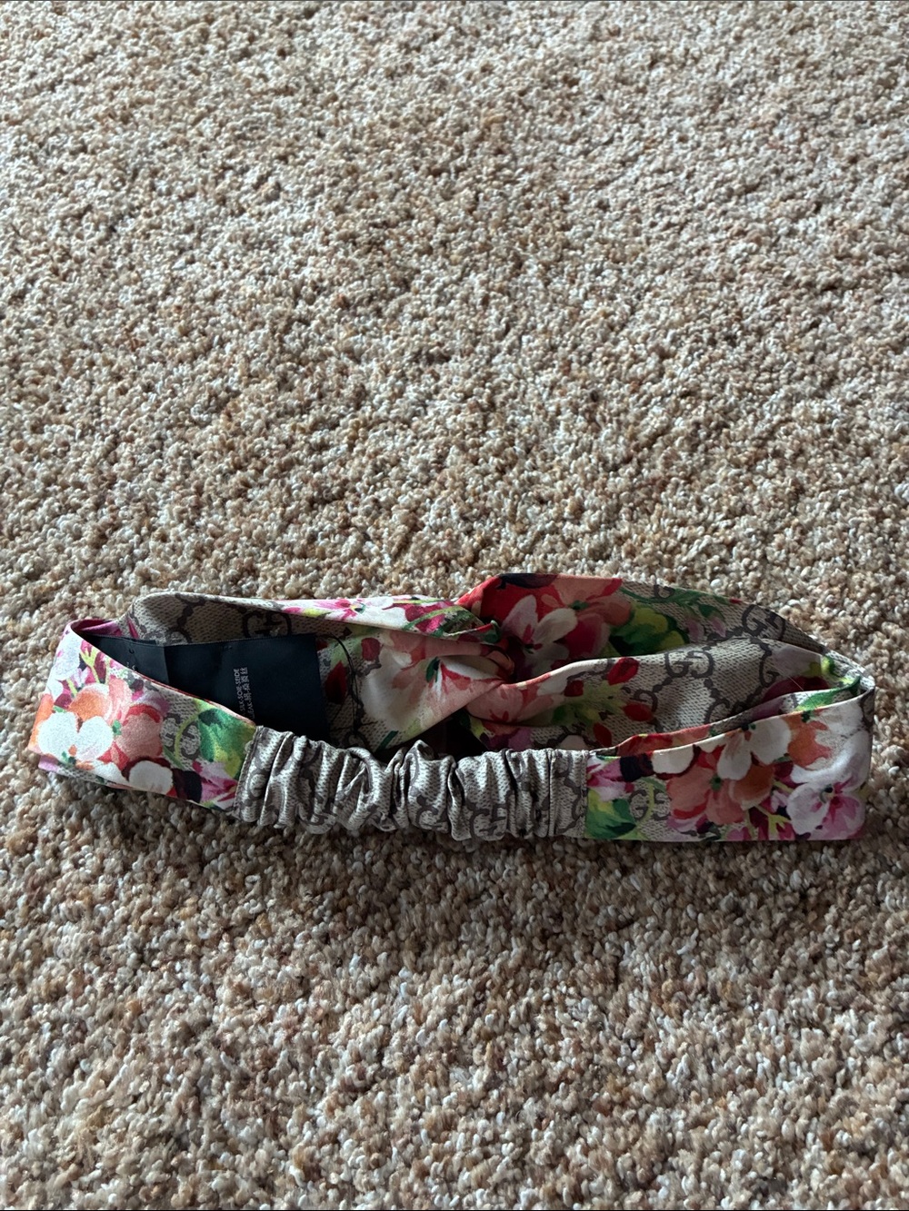 Gucci Floral GG Knot Headband - Beige with Pink, Red & Green - Picture 2 of 7